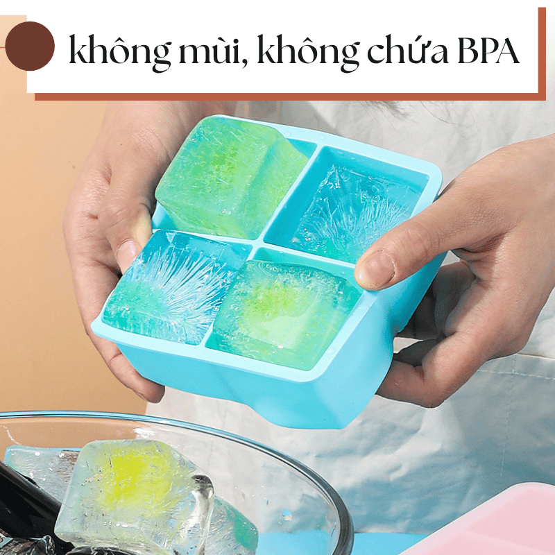 Khuôn silicone vuông 4 viên, các ngăn riêng biệt, không mùi, không chứa BPA